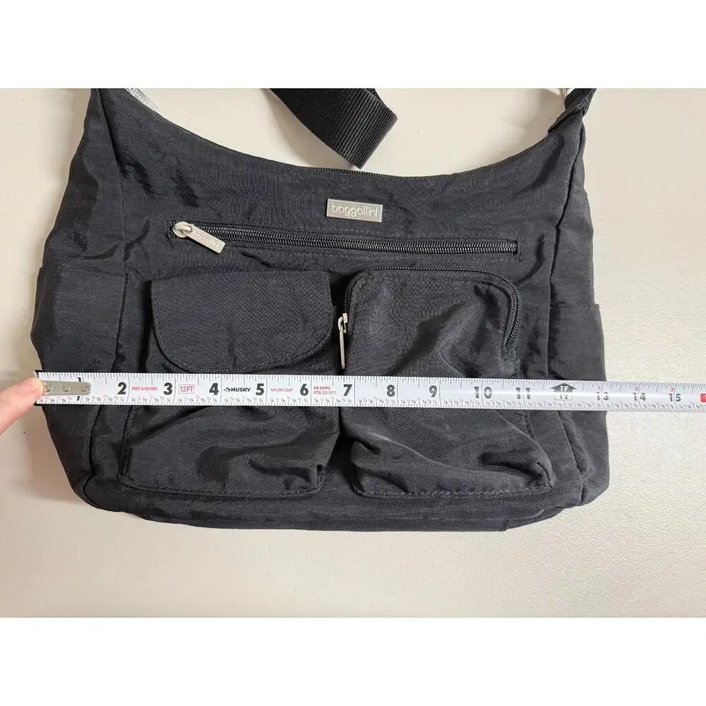 Baggallini Everyplace Crossbody Purse Shoulder Bag Black Nylon Gray Lining